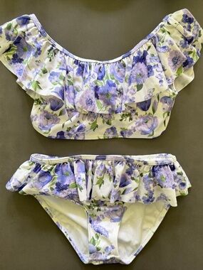 Janie and Jack White Bikini with Lavender Floral Trim